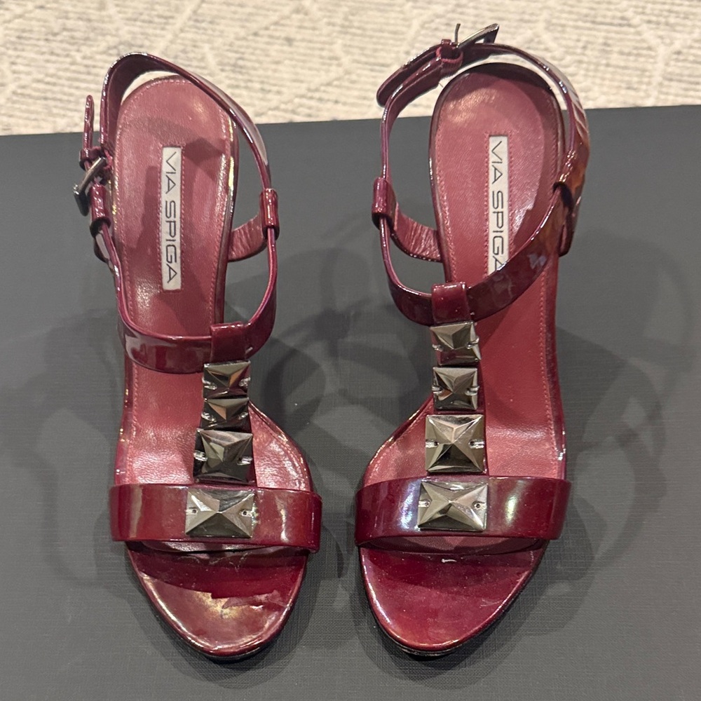Via Spiga Maroon Heels with Silver Accents